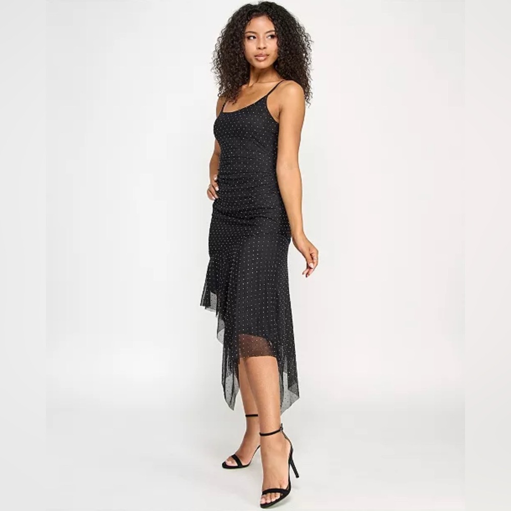 Katie Rae black with silver studs asymmetrical hem stretchy dress